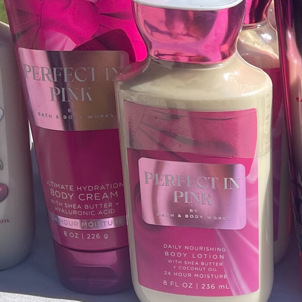 NEW BATH & BODY WORKS - 2 lot PERFECT IN PINK Body Cream & Body Lotion 8oz/ea